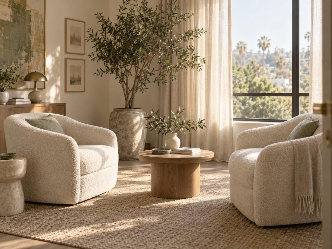 A calm, light-filled sitting room with two armchairs